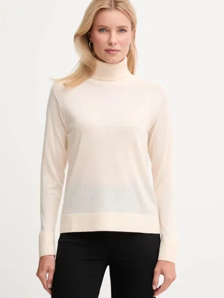 United Colors of Benetton sweter wełniany lekki z golfem beżowy