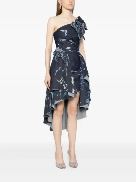 Sukienka jeansowa Saiid Kobeisy z nadrukiem na jednym ramieniu garniturowa niebieska