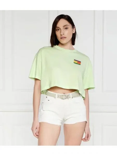 Tommy Jeans Tricou Summer flag | Cropped Fit verde