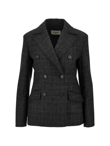 Sacou Weekend Max Mara de lână în carouri cu două rânduri de nasturi gri