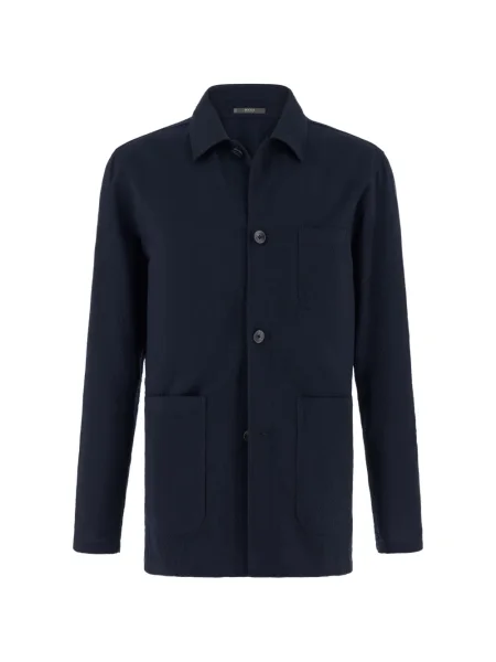 Vlněný košilová bunda Boggi Milano s našívanými kapsami modrý