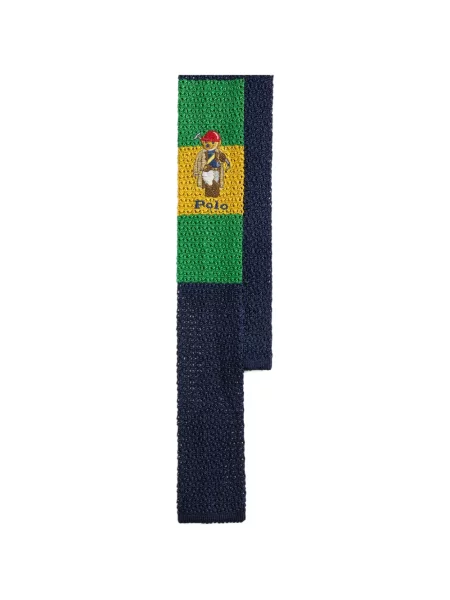 Jedwabny krawat Polo Ralph Lauren w paski z nadrukiem niebieski