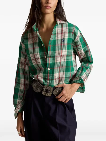 Карирана тафта обратим чанта Polo Ralph Lauren кафяво