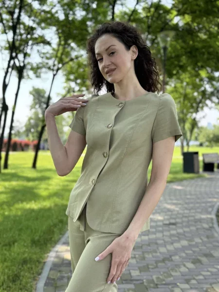 Лляний Жакет CAT ORANGE сіро-зелений зелений