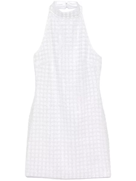 Sukienka mini Rotate Birger Christensen z koralikami z dekoltem halter garniturowa biała