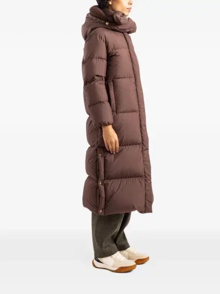 Lung geacă cu puf Moncler cu glugă maro