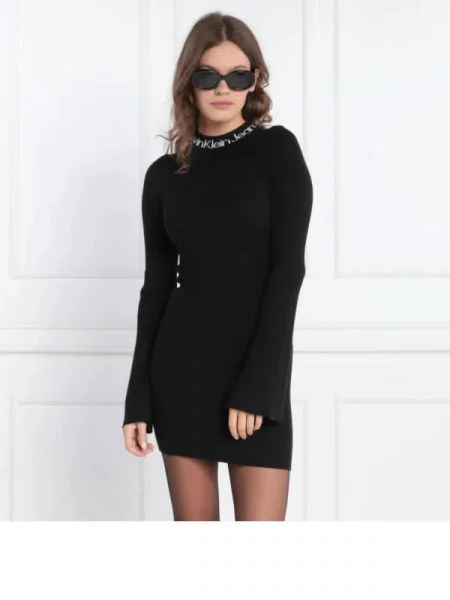 CALVIN KLEIN JEANS Rochie LOGO INTARSIA negru