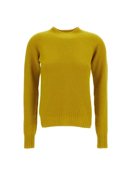Sweter Drumohr wełniany z okrągłym dekoltem żółty