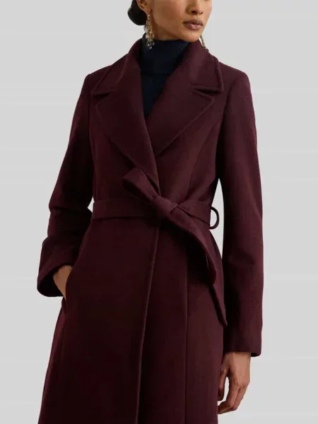 Płaszcz z wełny z wiązanym paskiem Lauren Ralph Lauren
