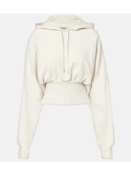 Bluza z kapturem Adidas By Stella Mccartney o krotszym kroju frotte biała