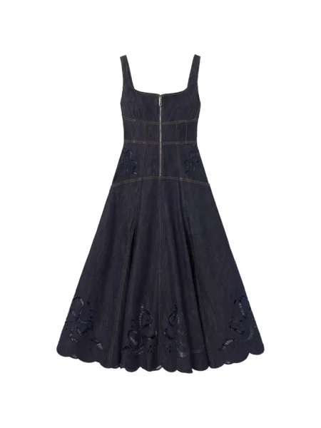 Rochie midi Self-portrait cu broderie evazată albastru