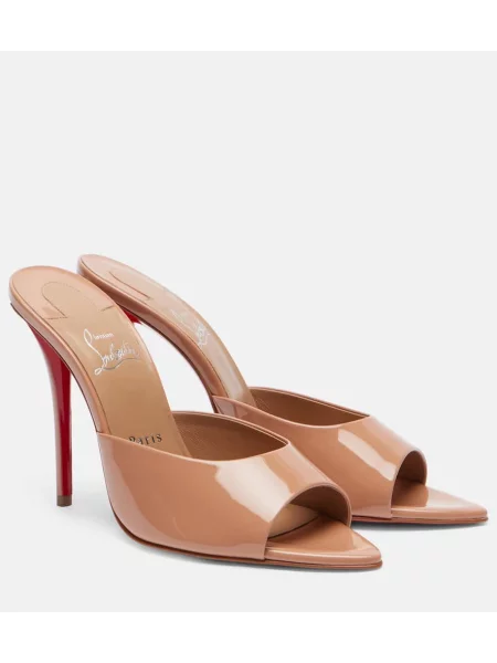 Papuci tip mules Christian Louboutin din piele de lac bej