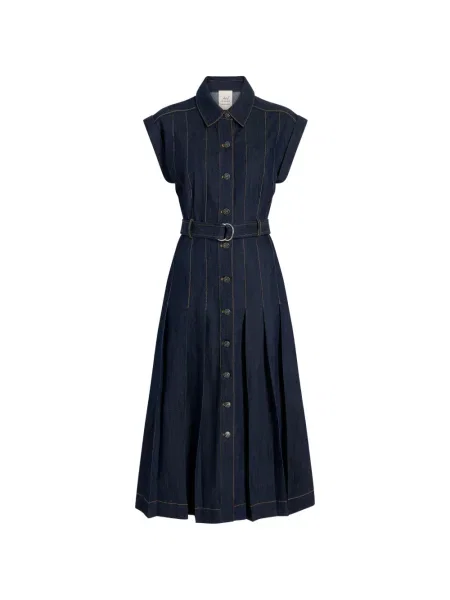 Rochie midi Cinq A Sept plisată până la genunchi de costum albastru