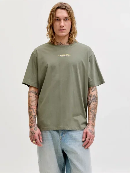 JACK & JONES Tričko JJCITY žltá / sivá / farby bahna čierna