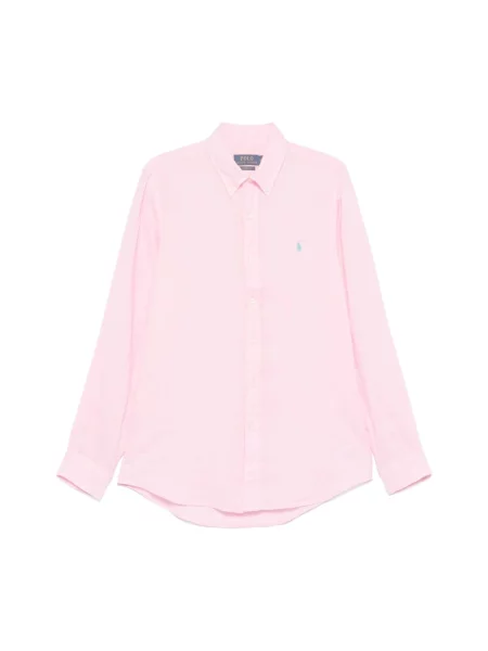 Lniana długa koszula Polo Ralph Lauren z długim rękawem różowa