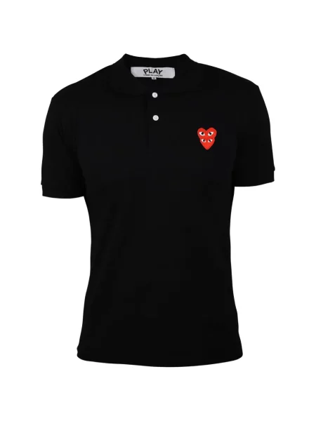 Tricou polo Comme Des Garçons Homme cu broderie cu motiv cu inimi negru