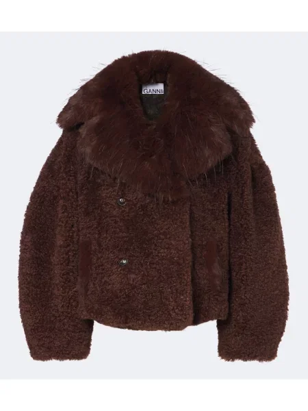 Kurtka Ganni typu teddy brązowa