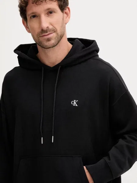 Mikina Calvin Klein Jeans s kapucí hladká černá