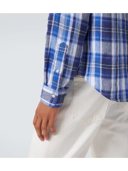 Ľanová kockovaná košeľa Polo Ralph Lauren modrá