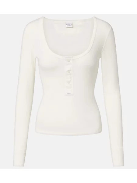 Cămașă Chloé din jerseu cu guler henley alb