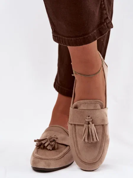 Mokasíny Boto s třásněmi béžové