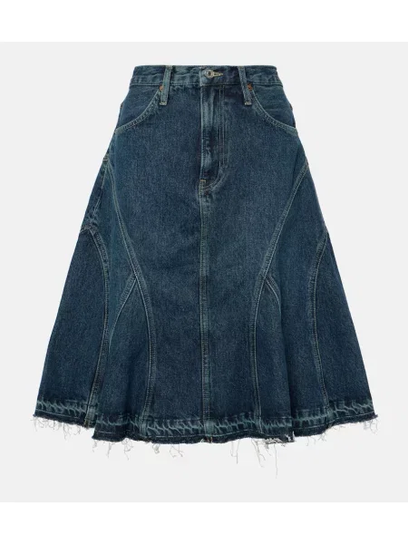 Плисирана дънкова пола Re/done до коляното синьо