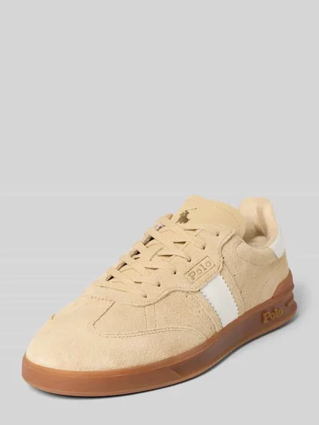 Sneakersy skórzane ze sznurowaniem Polo Ralph Lauren beżowe