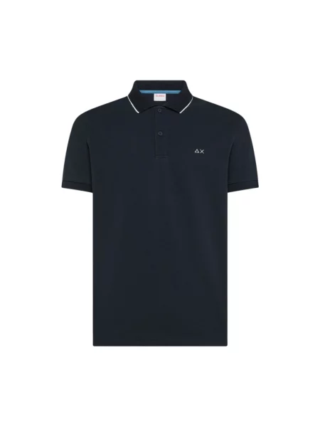 Koszulka polo Sun68 w paski z kołnierzem niebieska
