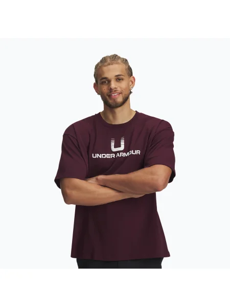 Tricou bărbați Under Armour Logo Heayweight maro închis alb