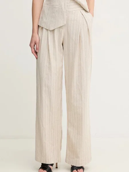 Hoss Intropia spodnie z domieszką lnu szerokie high waist beżowy