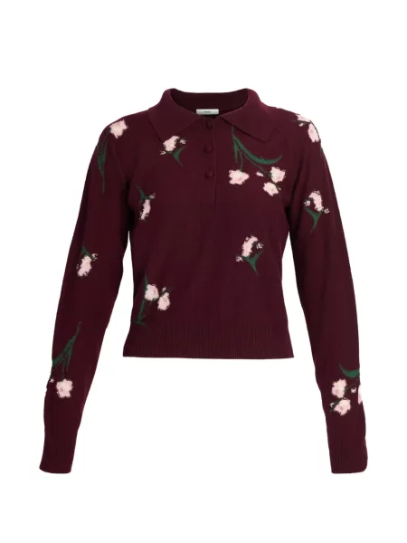 Tricou polo Erdem cu model floral tricotate roșu