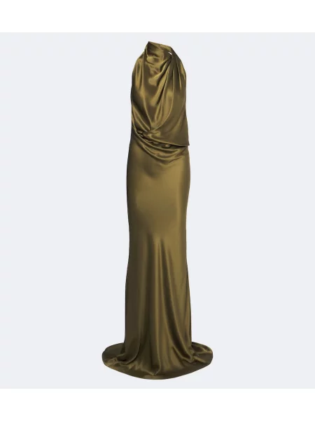 Rochie The Sei de mătase drapată cu spatele deschis verde