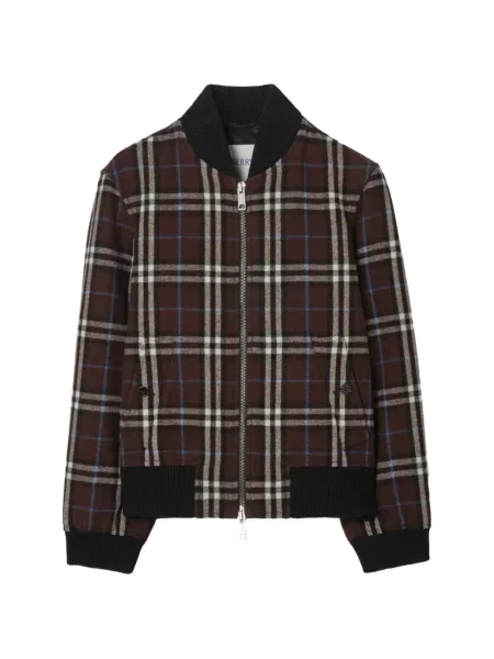 Geacă bomber Burberry de lână în carouri maro