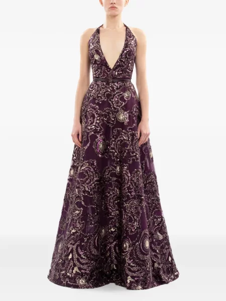 Rochie maxi Saiid Kobeisy cu broderie violet