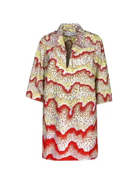 Gulerat bluză Vlisco Dialogues cu imprimeu geometric roșu