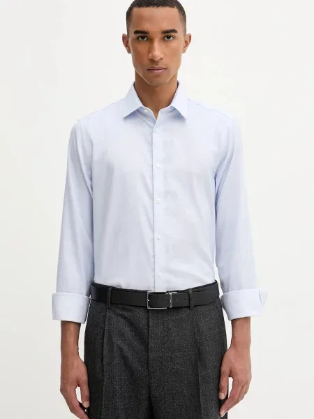 Košile Calvin Klein slim s klasickým límcem modrá