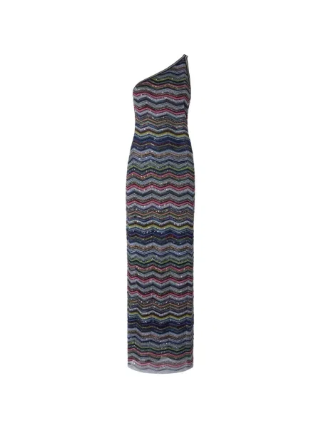 Rochie maxi Missoni cu paiete cu un umăr gol albastru