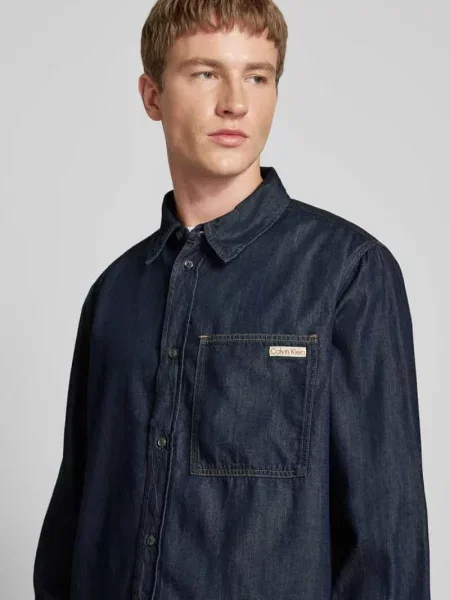 Koszula dżinsowa Calvin Klein Jeans z logo granatowa