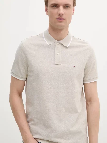 Tommy Hilfiger polo z domieszką lnu beżowa