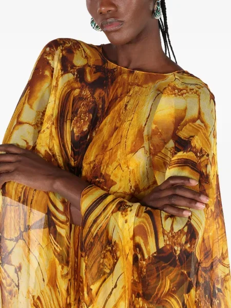 Rochie maxi Roberto Cavalli de mătase de costum galben
