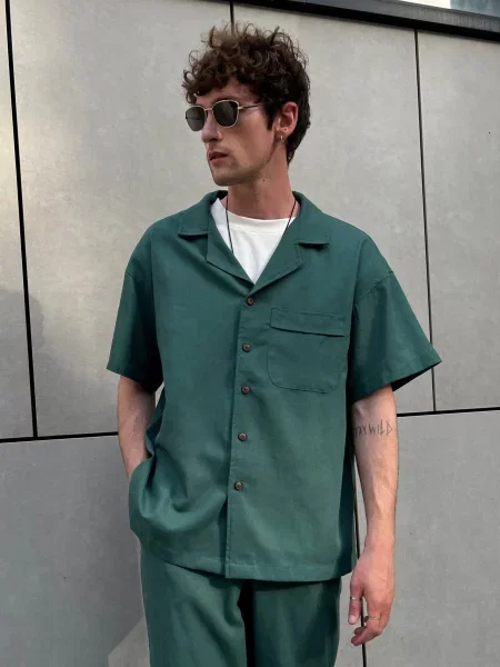 Сорочка IJ ij-sorochkaKR-linen-emerald-man смарагдовий льон/віскоза