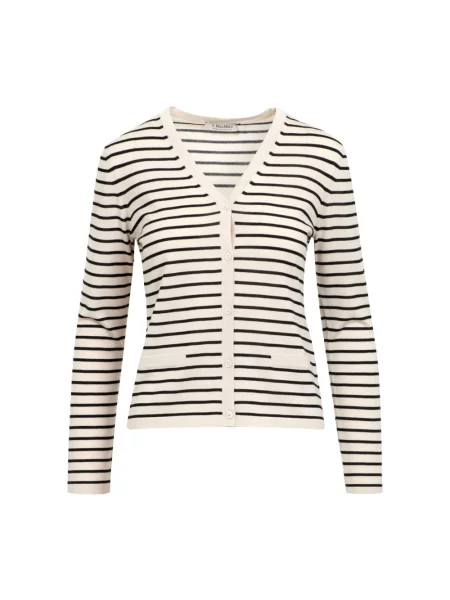 Dzianinowy golf sweter z golfem Max Mara z dekoltem w serek brązowy