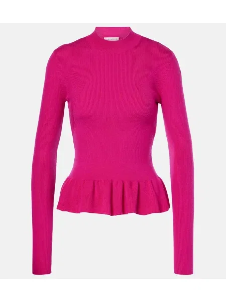 Pulover Nina Ricci de lână cu volane roz