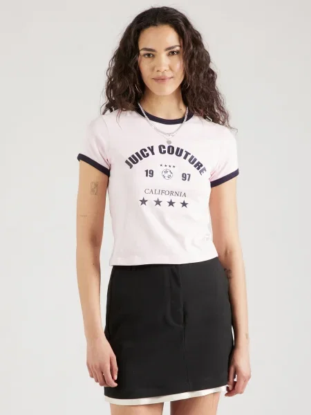 Juicy Couture Póló The Arched Football Ringer pasztell-rózsaszín / fekete fehér