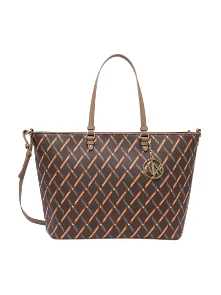 Armani Exchange torebka shopper z imitacji skóry brązowa