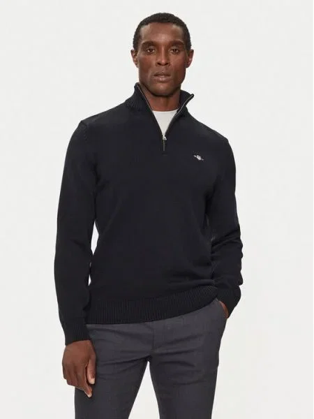 Gant Sveter Casual Cotton Half Zip čierna