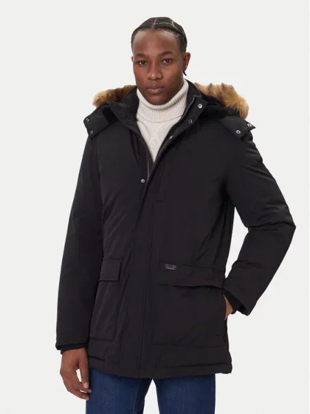 Parka Guess Jeans s kapuljačom crna
