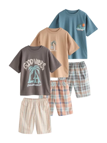 Next Pijamale safir / albastru aqua / maro deschis / grafit gri