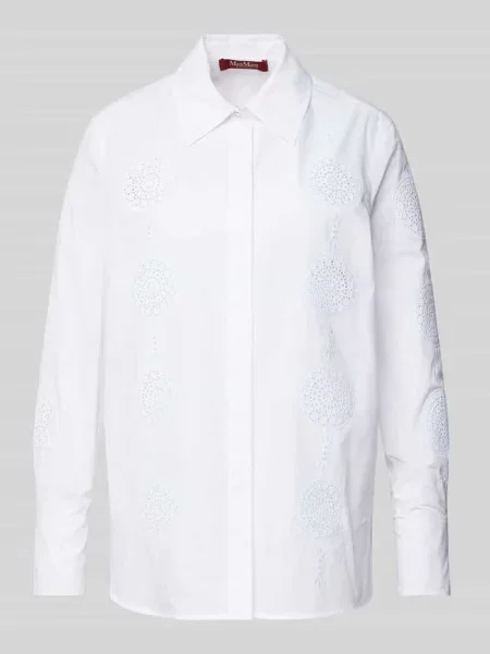 Bluzka koszulowa o kroju regular fit z haftem angielskim model ‘SESIA’ Max Mara Studio khaki