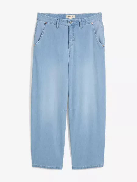 Balonové džíny Mid Waist Super Soft zkrácené modré